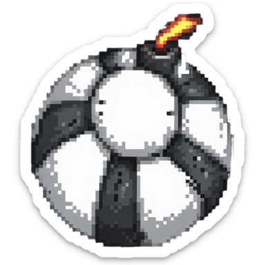 Classic round black bomb with lit fuse, white highlight, simple pixel art style sticker