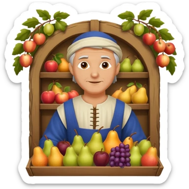 a white merchant in medieval time with fruit stand sticker