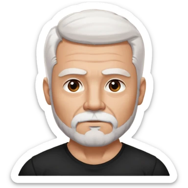 White haired muscled adult man with a black t-shirt. He has white beard with a short goatee. Dark brown eyes and some wrinkles. sticker