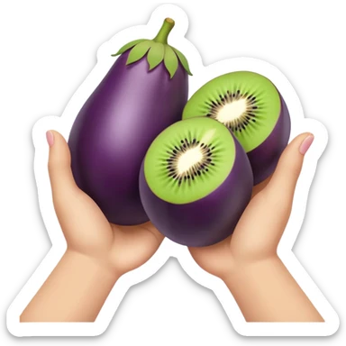 Eggplant with hands holding 2 kiwis sticker