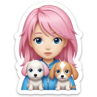 "Chibi-Anime-Girl mit Hundeohren, pinken Haaren, großen blauen Augen und breitem Grinsen." sticker