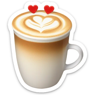 A creamy latte in a frothy cup with a heart-shaped foam art design labeled “Creator Fuel.” sticker