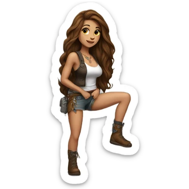 Beautiful tattooed woman long brown hair climbing rocks sticker