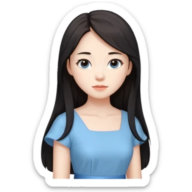 Chinese woman, brown hair, long black hair, pale blue dress sticker
