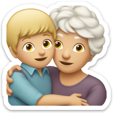 grandma with young blonde boy hugging sticker