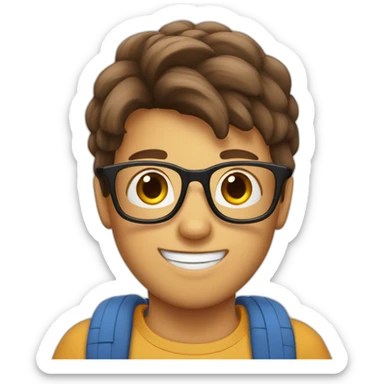 Boy with Long brown haired tied in a tail double thumbs up and wearing glasses sticker