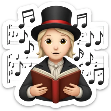 A christmas carol singer with music notes around sticker