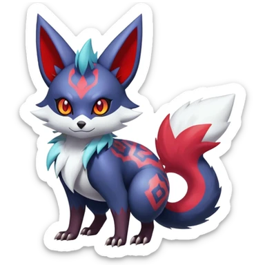 Shiny Exotic Badass Colorful Ethereal Royal Mysterious Gothic Zangoose-Zorua-Litten-Noibat-Pokémon-Fakémon-hybrid-creature (full body) with colorful pattern-markings sticker