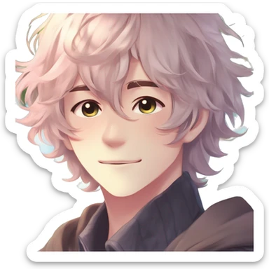 Gorgeous romantic hot attractive anime style modern anime shojo guy with pretty medium-long messy hair and colorful eyes and blushing face aesthetic trending style  pastelcore cottagecore kawaiicore sticker