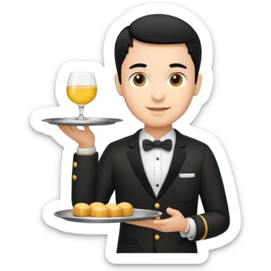 emoji man light skin and black hair, con uniforme de camarero de pie sticker