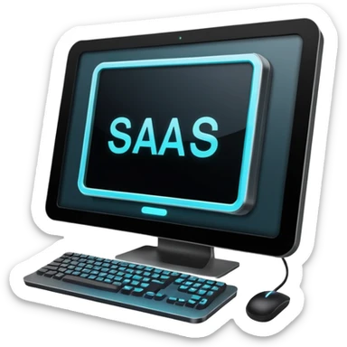 technical looking computer with text "SaaS" sticker