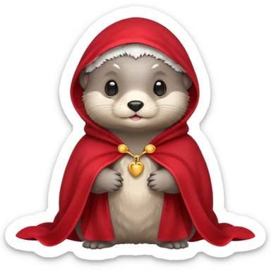 baby grey otter, in magic red cloak sticker