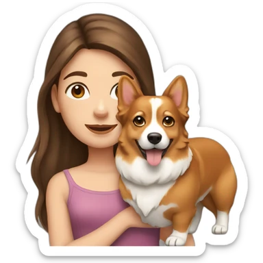girl with long brown hair with corgi sticker