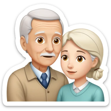 Young adult woman talking to elderly grandfather, family conversation about finances sticker