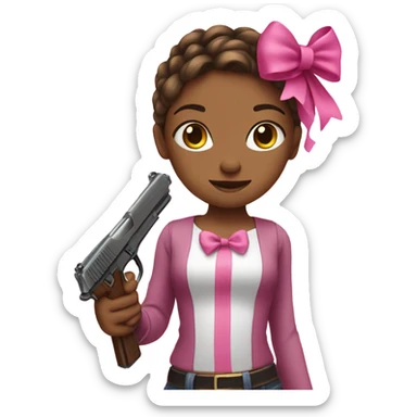 Girl with a gun and a pink bow in her hair sticker