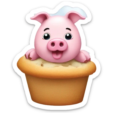 Pink pig eating a muffin on a cloud sticker