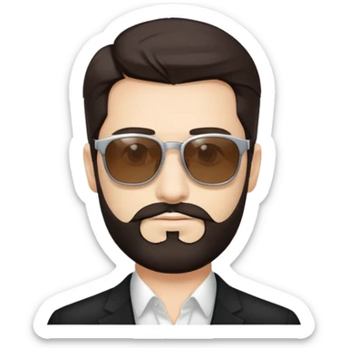 man with sunglasses, white skin, dark brown hair, elegant hair, 30s, short beard sticker