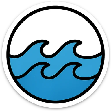 icon for ocean element, circular, color outline, medium black border, no frame, white background, simple and clear, Little Alchemy style sticker
