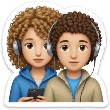 curly haired with headphones in girl and boy sticker