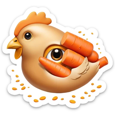Chicken pieces and bright orange carrots with soft golden particles flowing toward a normal-looking eye and smooth skin. The design shows how vitamin A from both animal and plant sources contributes to eye and skin health in a friendly, non-threatening way. sticker