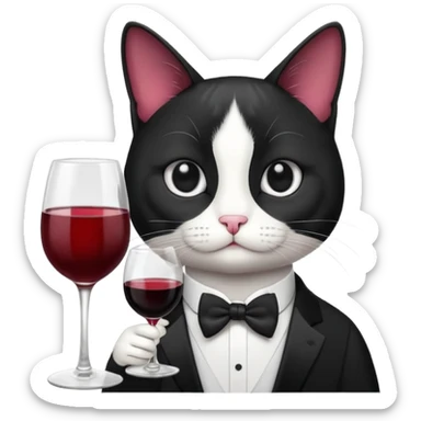 Tuxedo cat with a glass of wine sticker