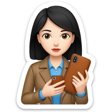 Mujer con cel y cartera  con el pelo negro y color de piel mas blanquita sticker