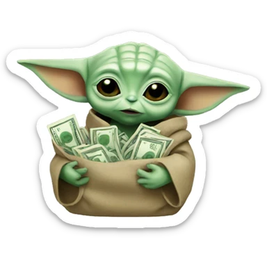 baby yoda holding money sticker