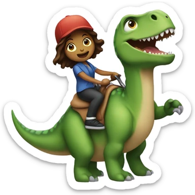 Rachel riding a dinosaur sticker