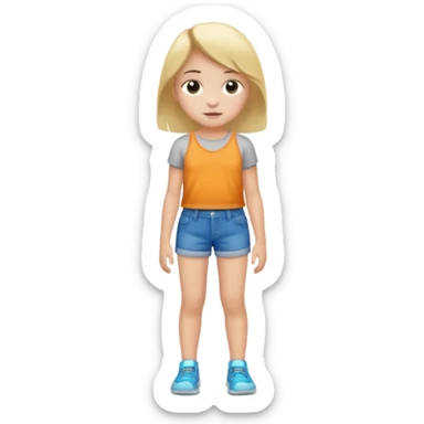 Child 8 year old girl standing  only shorts no shirt sticker