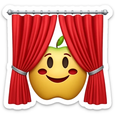 A 3D emoji of red theater curtains in Apple style, slightly parted in the middle with soft folds. Glossy, smooth texture, minimal Apple-style rendering, isolated on a white background.




 sticker