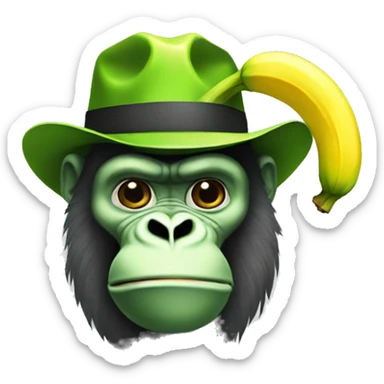 Green gorilla tag character with a banana hat sticker