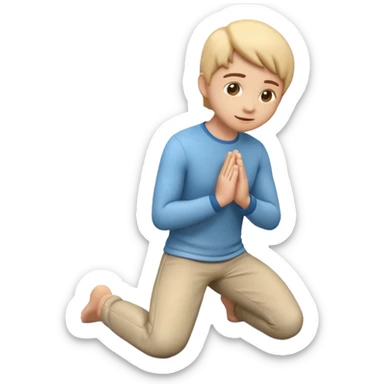 3D emoji style person kneeling, clear posture, centered, soft shadow, white background. sticker