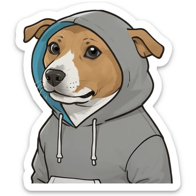 Dog wearing a hoodie sticker