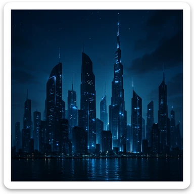 futuristic city skyline at night sticker