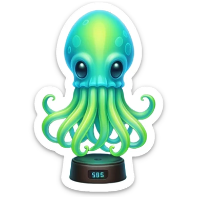 Neon glowing Cyan-lime-gradients jelly-prawn-crab-squid lamp glow sticker