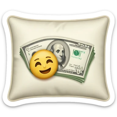 draw an emoji of a pillow stuffed with money with a couple of bills sticking out of it sticker