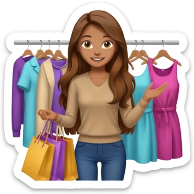 woman with brown long hair buys clothes in a store, shopping vibe sticker