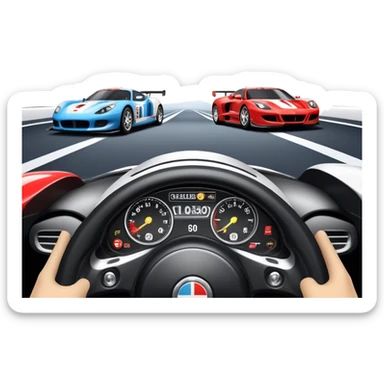 An icon showing a racing game interface, inspired by Grand Turismo. The design features a garage with a selection of high-performance cars, along with race track visuals in the background. Speedometer, lap timer, and other HUD elements add to the excitement. Transparent background sticker