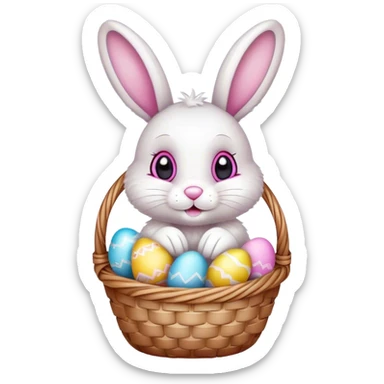  cute easter bunny with eggs in basket sticker