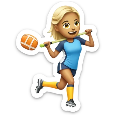 girl playing field hockey with food in her mouth sticker