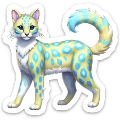 Colorful Iridescent Shiny Pastel Nebulae Glowing Neon Bioluminescent Bright Icy Elemental Pawny Majestic Elegant Thin Long Mature Realistic Liepard-Amaura-Litten-Sprigatito-Caracal-Lynx-Genet-Civet-Glaceon-Pokémon-fusion-creature (full body) sticker