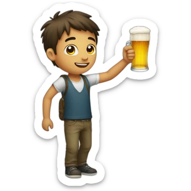 a boy with long air and have a beer in a left hand sticker