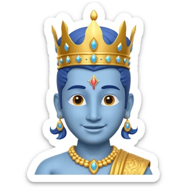 Hindu god Vishnu portrait, head and shoulders only, blue skin, golden crown, sacred jewelry, peaceful smile, divine aura, 3D cartoon, mobile game icon style, clean background, no text, no watermark
 sticker