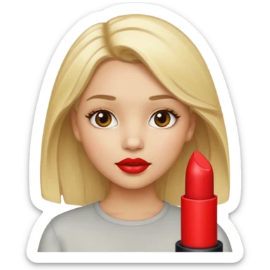 Light skinned girl with blonde hair and red lipstick sticker