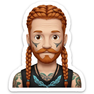 dark ginger braids man very white old very tattoed with the whitest mustache ever sticker
