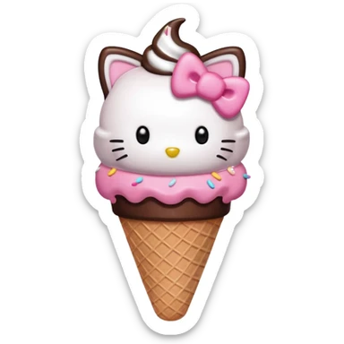 Hello Kitty inspired ice cream cone, chocolate dipped ears sticker