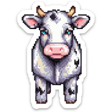 extremely blocky ultra-minimal pixel art Minecraft cow emoji with only 2 or 3 large square pixels, bright playful colors, childish and cute sticker