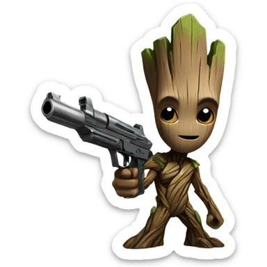 Groot holding a gun sticker