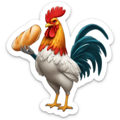 rooster hanging a baguette under his wing sticker