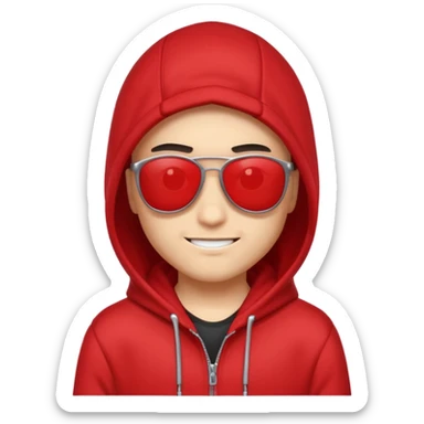 cartoon hacker with a red hoodie, dark sunglasses, and a playful smirk sticker